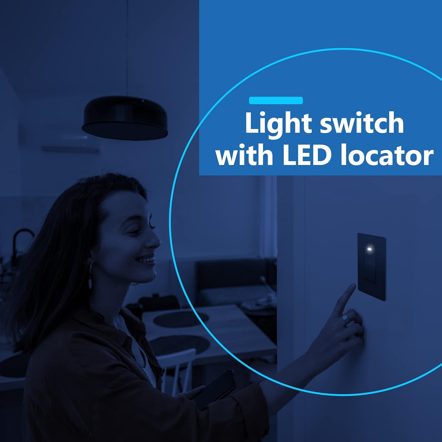 LIDER Interruptor decorativo iluminado con acabado mate, interruptor de luz de paleta sin marco con luz localizadora, tornillo de tierra, 15A 125V,