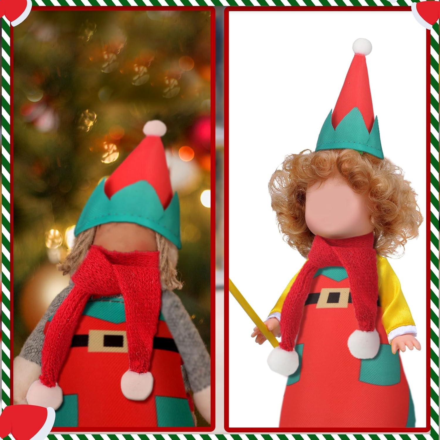 Zhanmai Juego de 10 accesorios de muñeca elfo de Navidad, incluye vasos de caña, guirnalda, hamaca, almohada, farol, delantal, sombrero, caja de