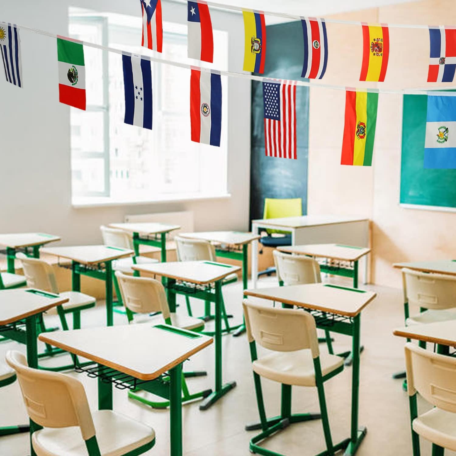 Juego de 4 banderas de cadena de 21 países de América Latina  Surtido de banderas latinas patrimonio del mes hispano para decoración escolar de aula