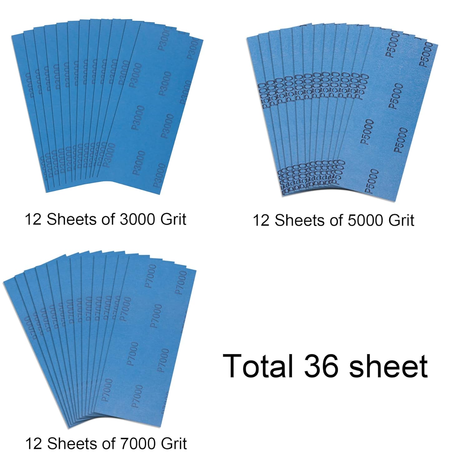 AUSTOR 36 piezas de papel de lija húmedo y seco 3000 5000 7000 de grano alto, surtido de papel de lija abrasivo de 9 x 3.6 pulgadas para lijado