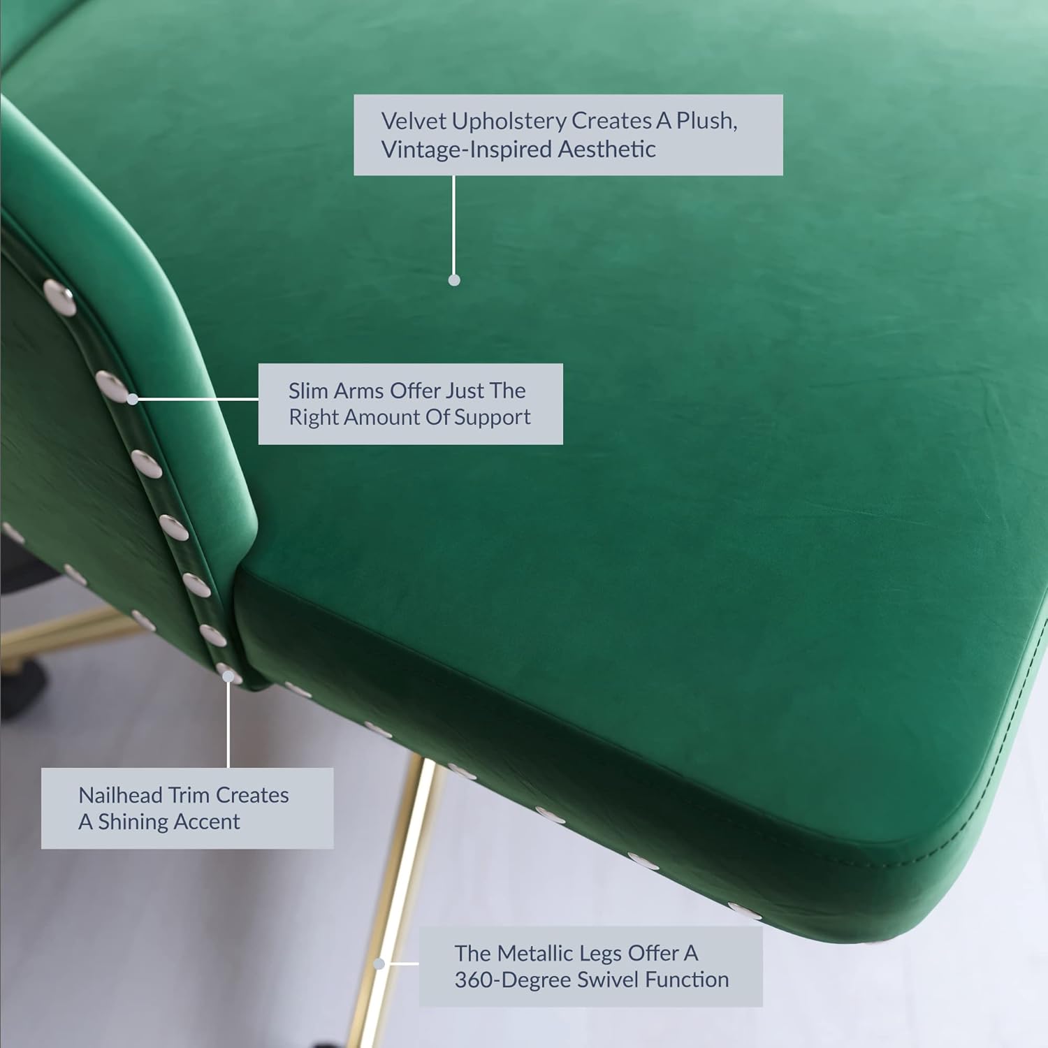 BELLEZE Belden – Silla de escritorio moderna de terciopelo para oficina en casa o dormitorio, asiento tapizado con brazos delgados, altura