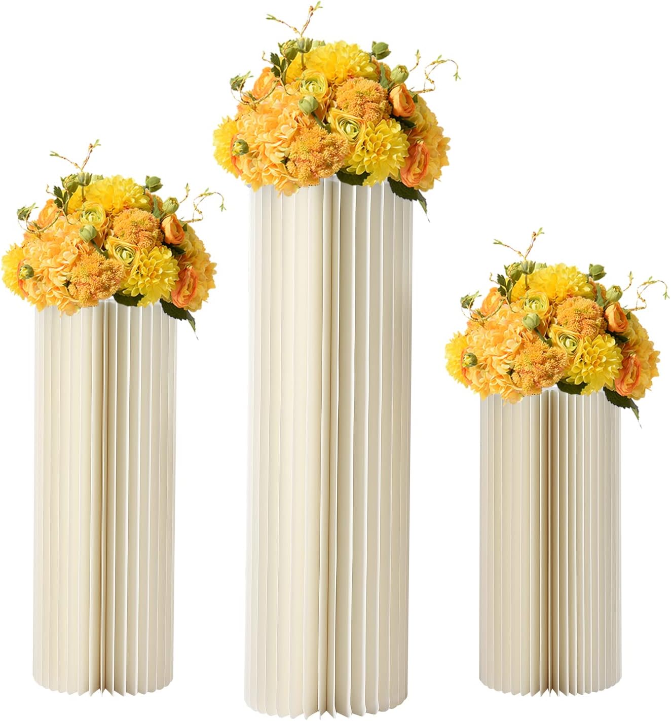 Centros de mesa de boda, jarrones de cartón, exhibición de columnas plegables con tapa de PVC, jarrón de flores, soporte de flores, cilindro de mesa
