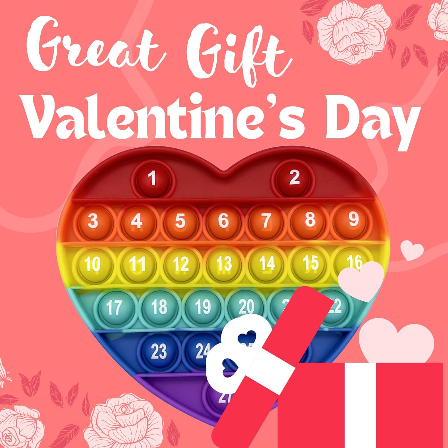 PETBSNVB Juguete antiestrés de burbujas con forma de corazón arcoíris con letras y números, regalo de Navidad, juguete sensorial con alfabetos, para