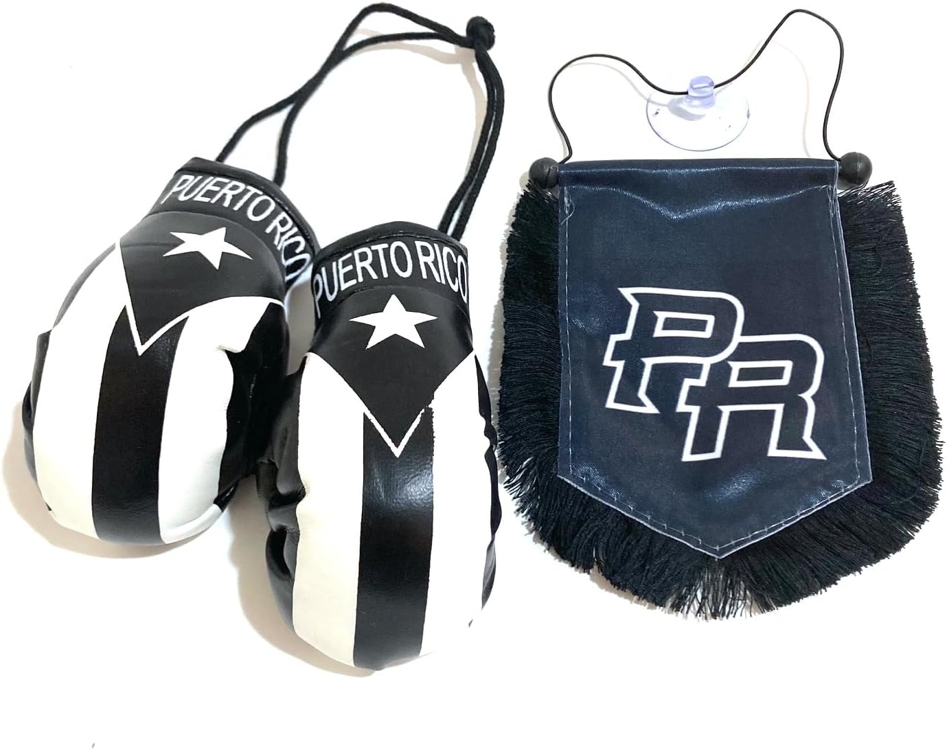 Banderas de Puerto Rico para coches de calidad de edición de bandera negra se adhieren al vidrio estilo boricua puertorriqueño
