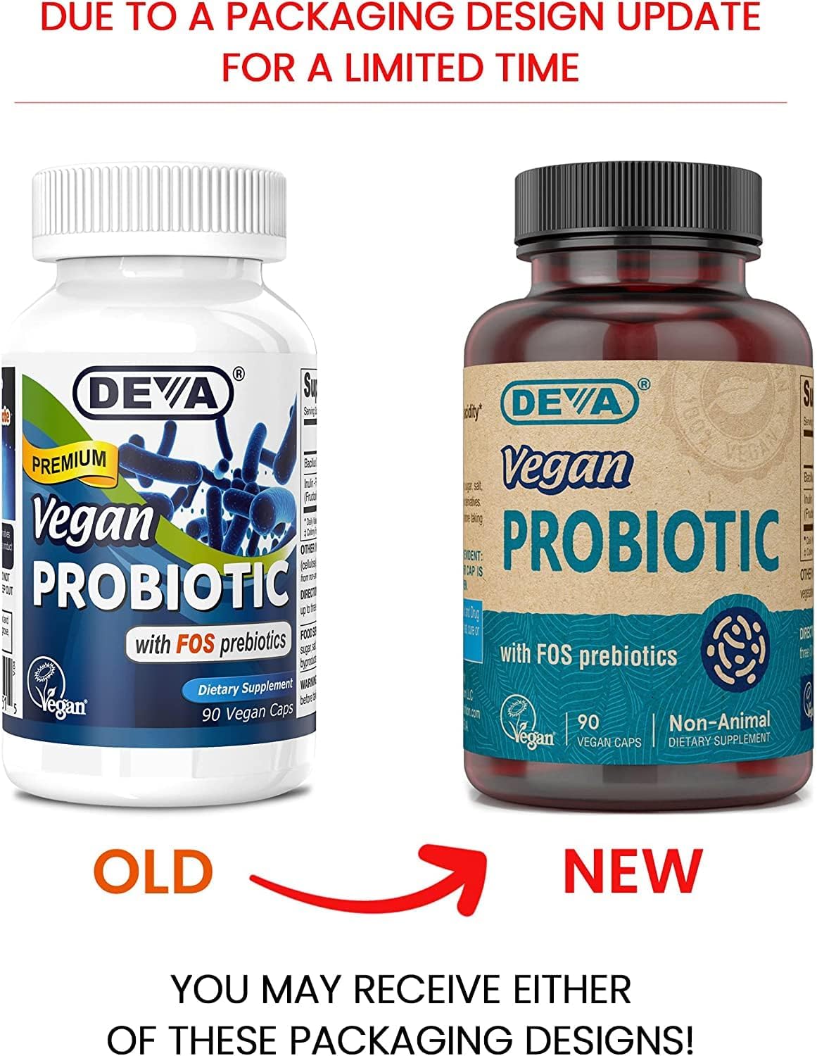 DEVA Suplemento probiótico vegano con prebióticos FOS  2 mil millones de UFC con 100 mg de prebióticos por porción para hombres y mujeres  Sin