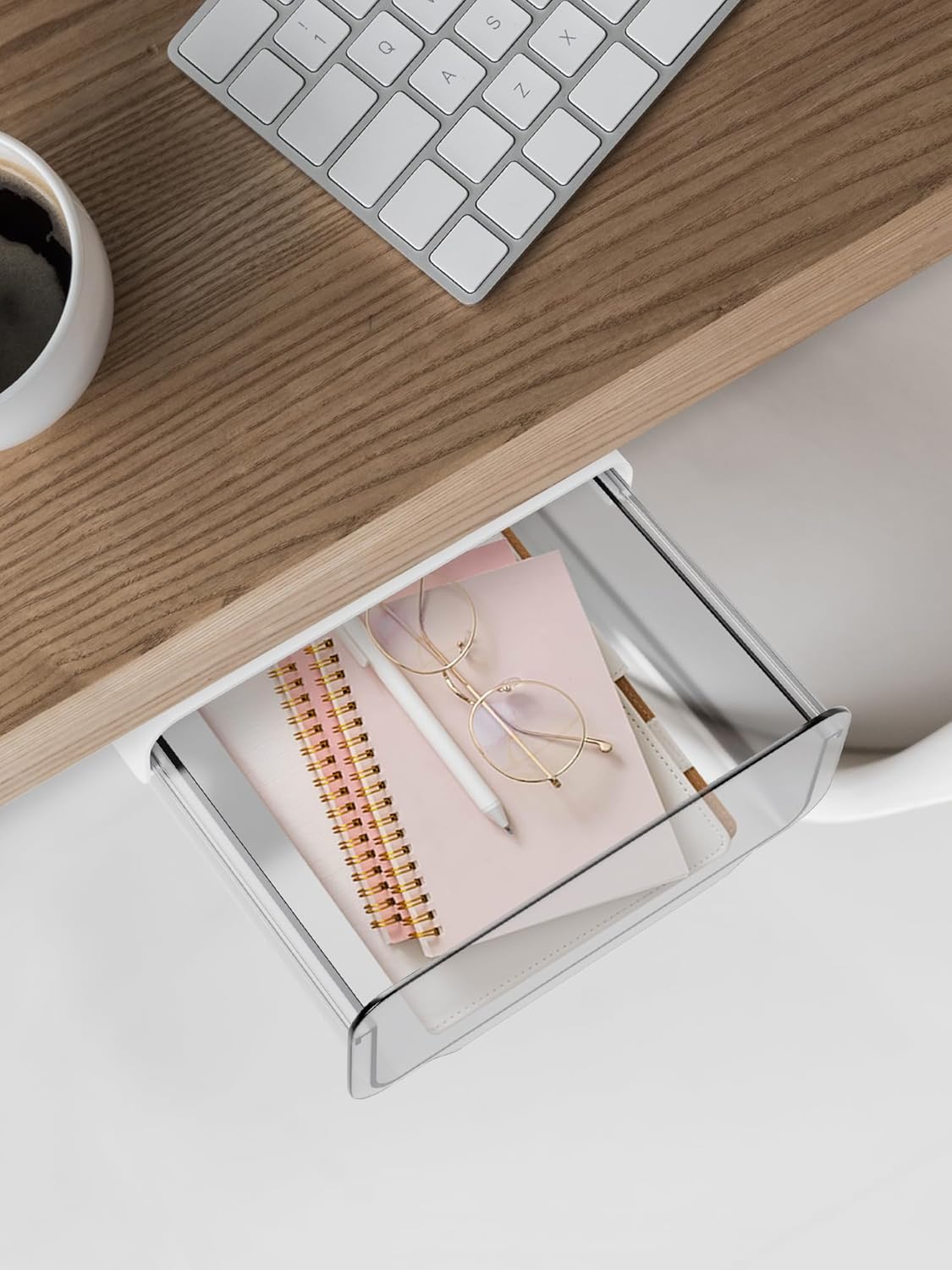 Sleek Stash Paquete de 2 organizadores de cajones para debajo del escritorio, deslizables, accesorio adhesivo para cajón de escritorio con bolígrafo