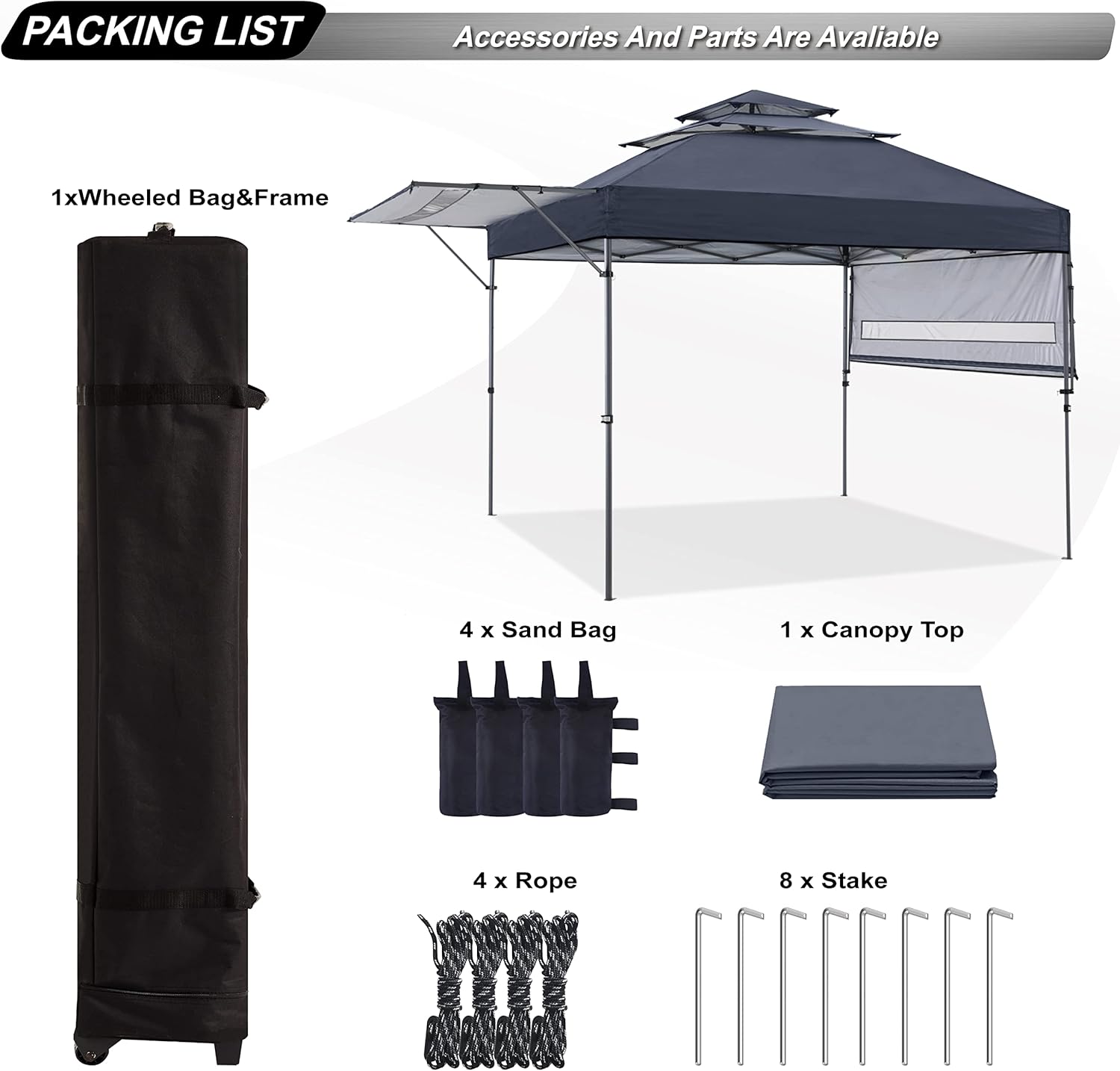 ABCCANOPY toldo de 3niveles con dosel instantáneo, medio toldo dual ajustable