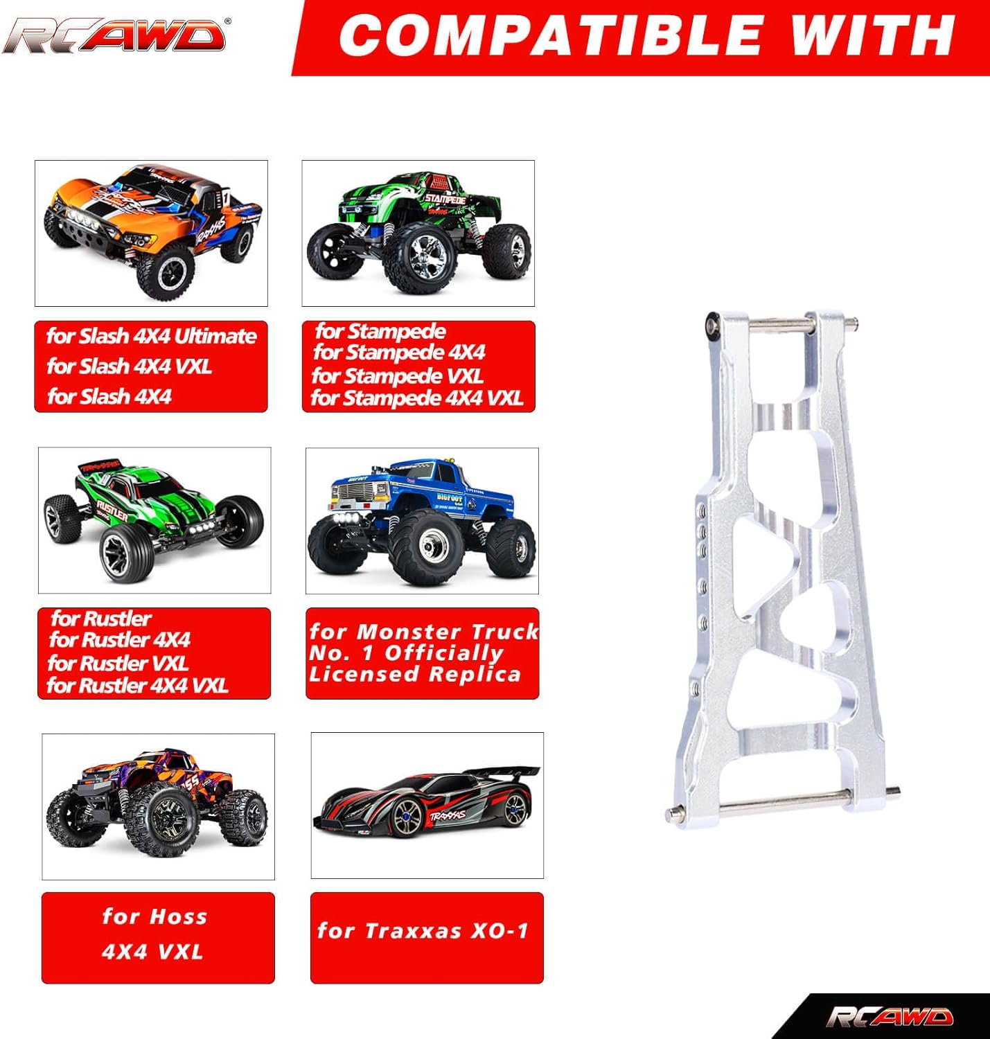 RCAWD Juego de brazos A para Traxxas Slash 4WD Hoss Stampede Rustler Monster Truck actualizaciones, brazos de suspensión delanteros y traseros Parte