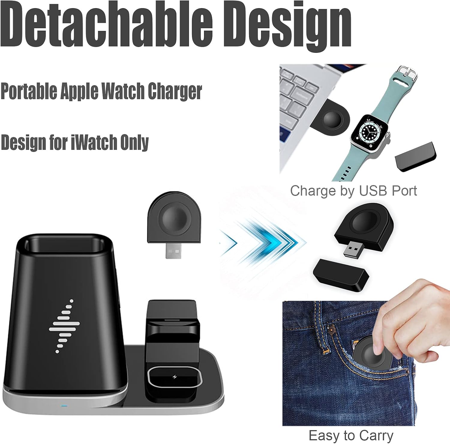 TOP SKY Estación de carga inalámbrica 4 en 1 con organizador de escritorio, cargador inalámbrico Qi compatible con iPhone 131211, iWatch 2 3 4 5 6