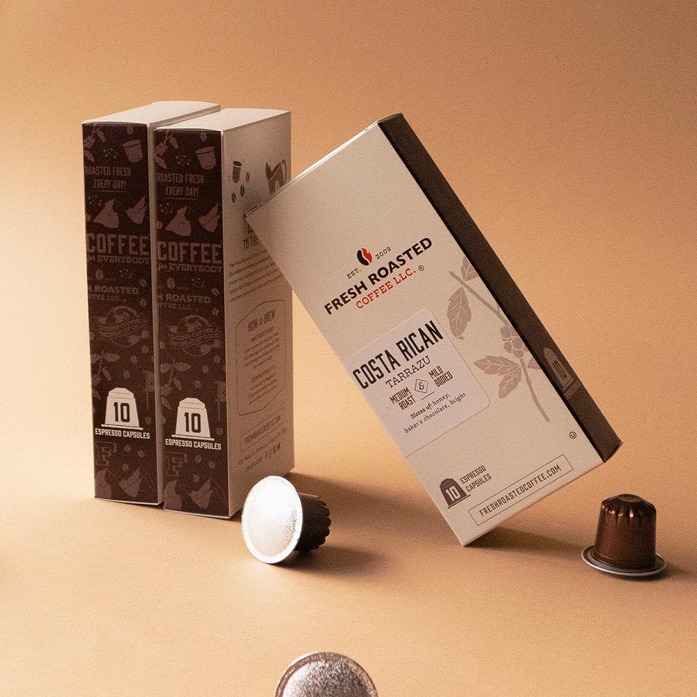 Fresh Roasted Coffee para Nespresso OriginalLine, Tarrazu Costarricense de Origen Único, Mediano, 10 cápsulas de aluminio