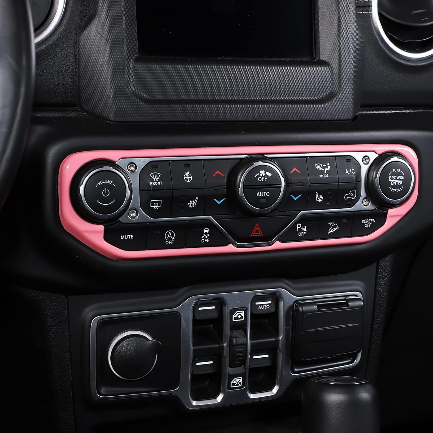 RT-TCZ Para Wrangler JL Center Dash AC Switch Cover Trim Frame Rosa para Jeep Wrangler JL JLU Gladiator JT 2018-2023 Accesorios interiores rosa