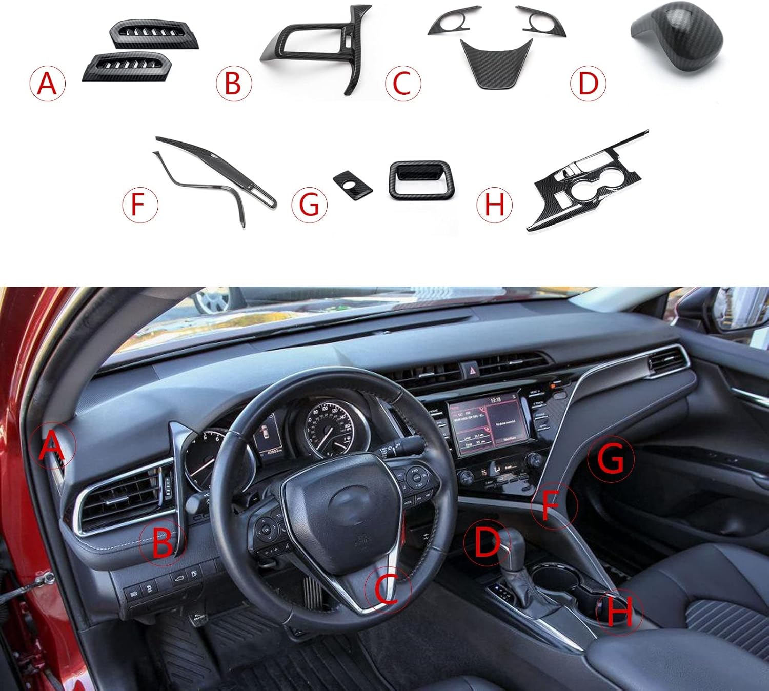 Xotic Tech – Consola estilo fibra de carbono, guantera para pasajeros, ventilación de aire de CA, volante, panel de cambio de marchas, con botón de
