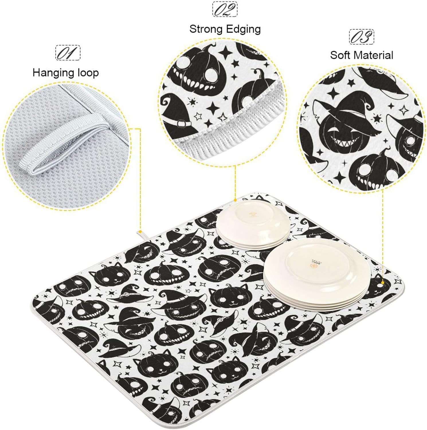 Halloween Scary Face Dish Drying Mat Washnable Absorbent Dish Drying Pad For Kitchen Counter Mat Under Dish Drainer Tapete Para Cocina 16” x 18”