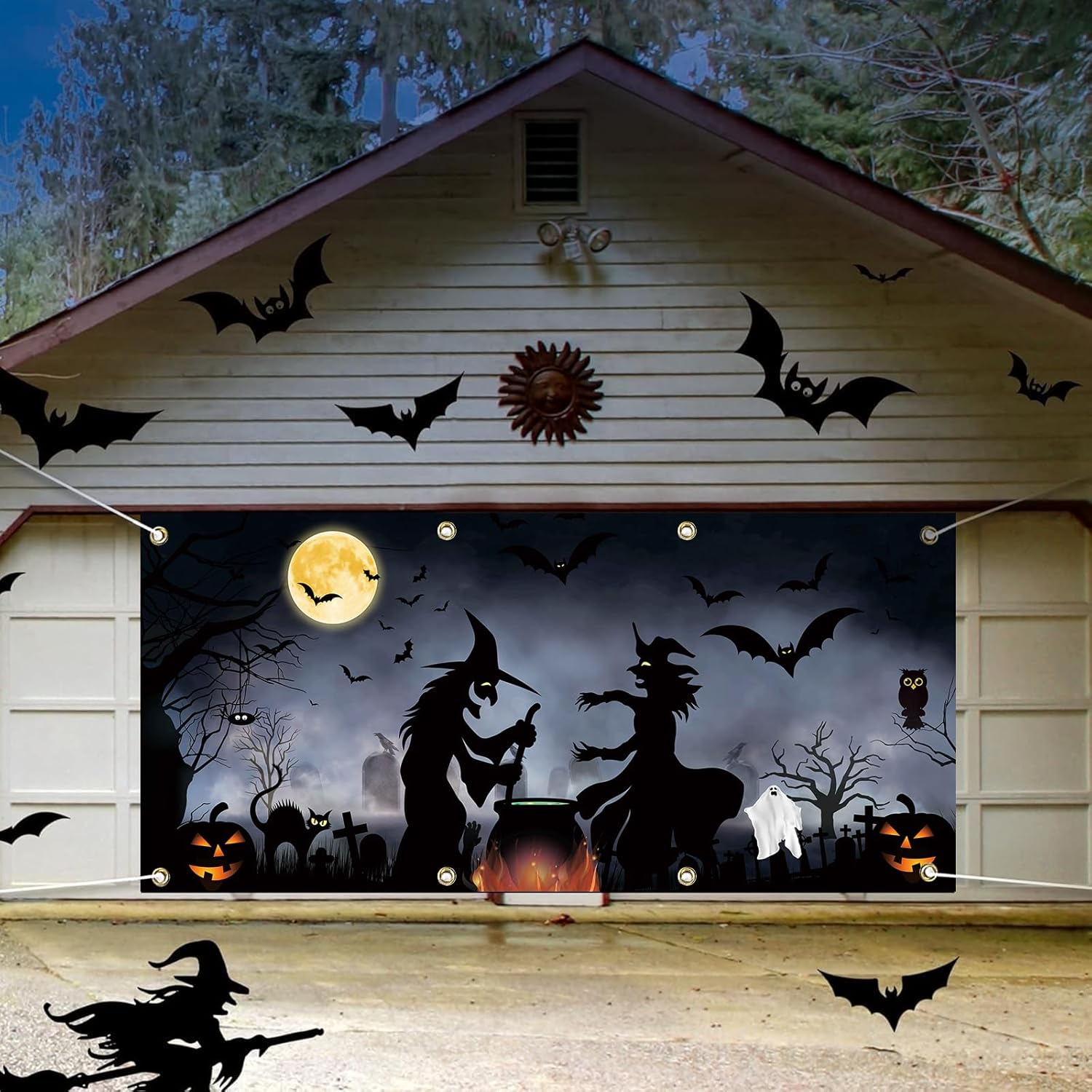 Pancarta de Halloween para puerta de garaje con ojales, 6 x 13 pies, decoración de Halloween, telón de fondo sangriento, huellas de manos, fondo de