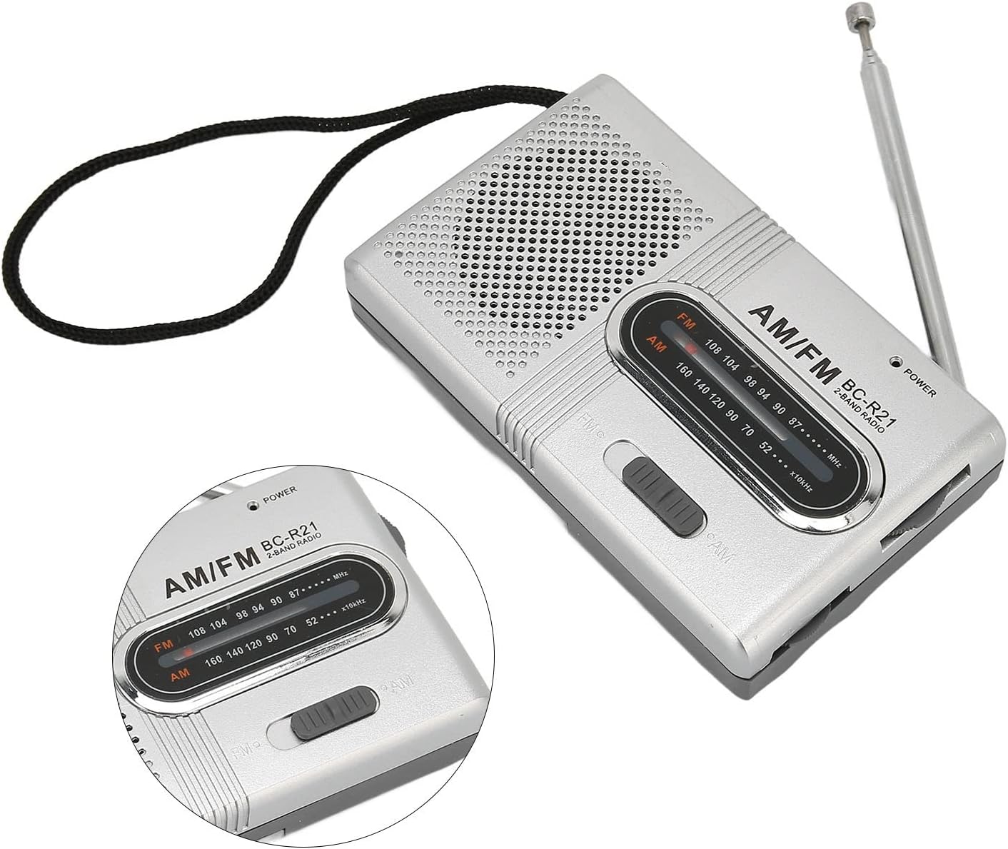 Radio AM FM portátil con conector para auriculares, radio de transistor de bolsillo portátil de larga duración con altavoz de 5 W, para el hogar al