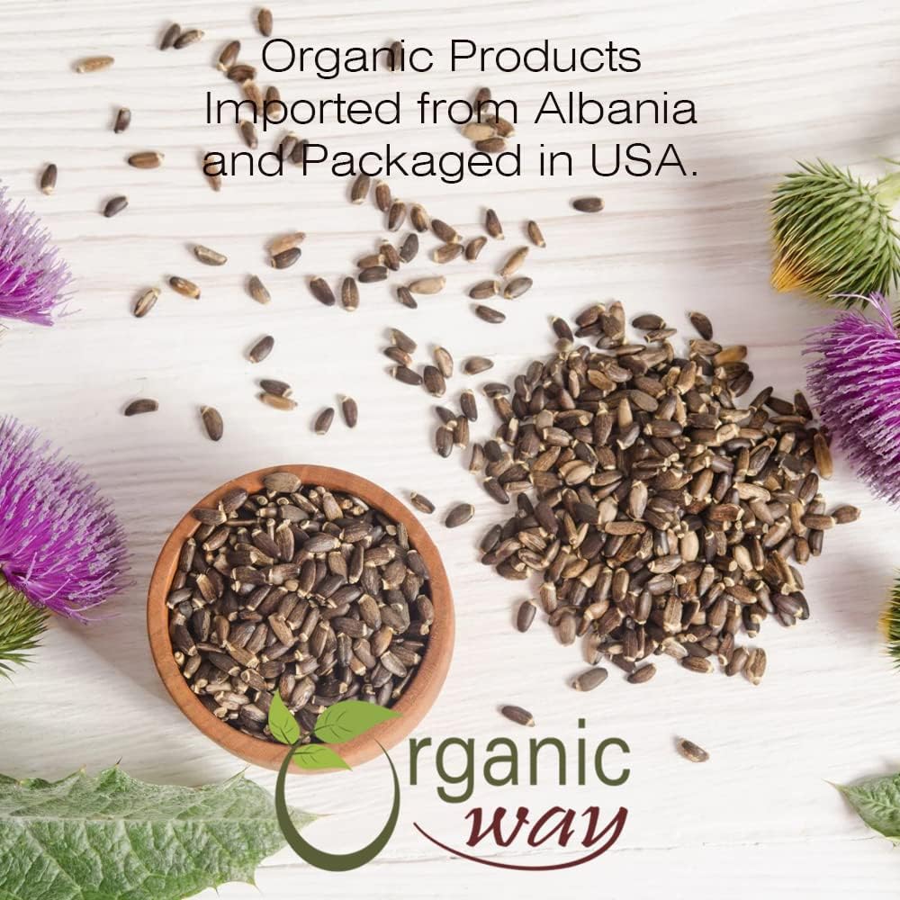Organic Way Semillas enteras de cardo mariano (Silybum marianum)  Cosecha silvestre europea  Certificado orgánico y Kosher  Veganas, sin OMG y sin