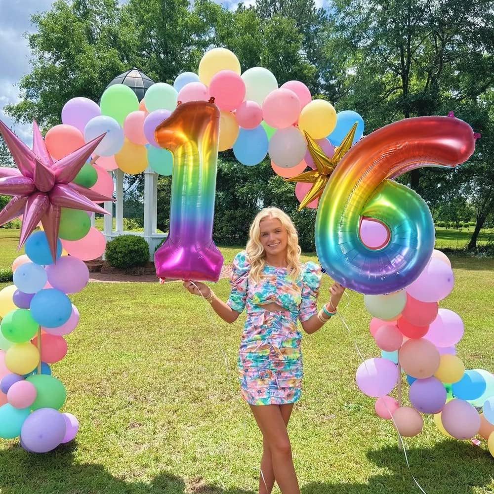 TONIFUL Globo de gelatina arcoíris de 40 pulgadas, decoración de fiesta de cumpleaños del 0 al 9, globo digital de números grandes de Mylar de