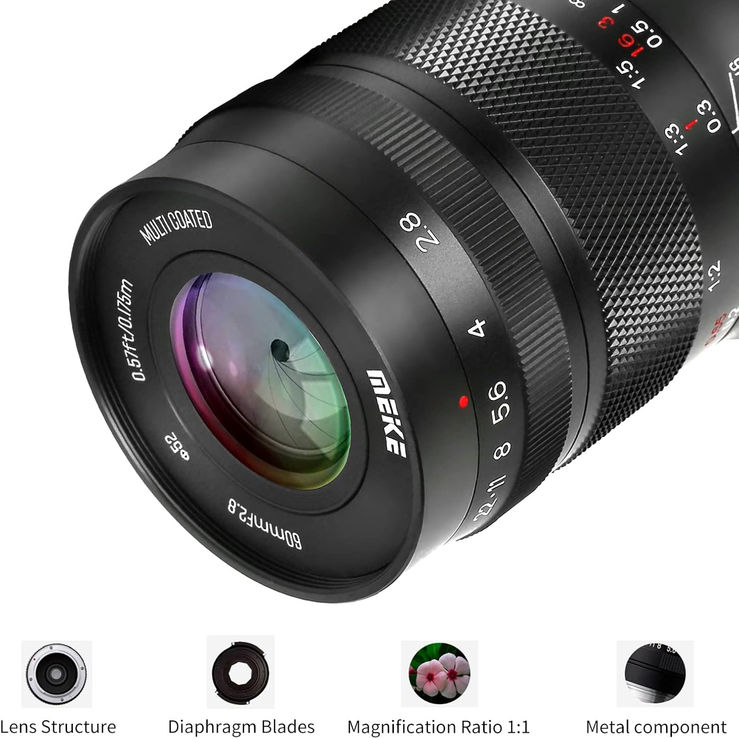 Meike Lente APS-C de enfoque manual macro de aumento F2.8 de 2.362 in compatible con cámaras Canon de montaje RF EOS-R EOS-RP R5 R6 R7 R10 R50 en