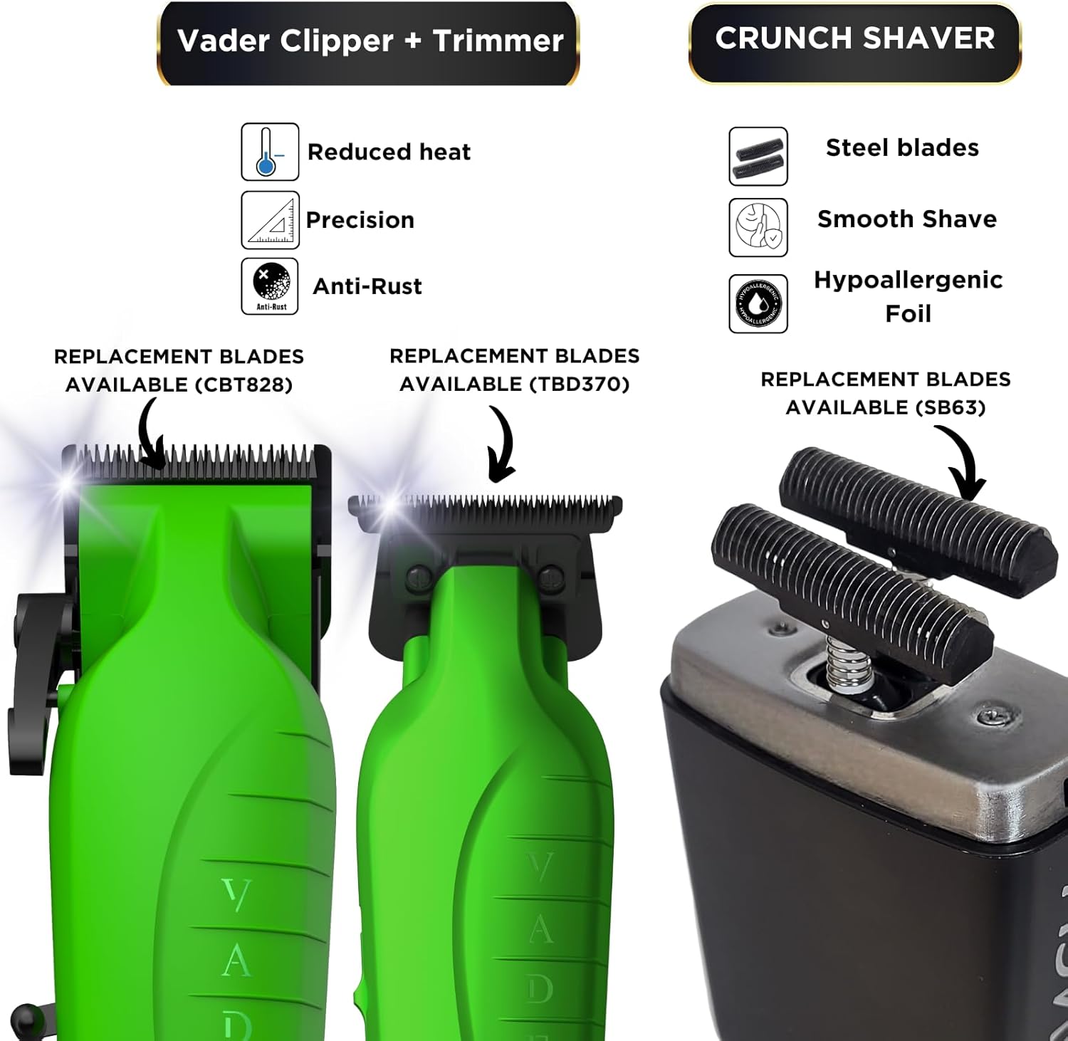 Supreme Trimmer Kit de peluquería 3 en 1  Vader Clipper, Vader Trimmer & Crunch Foil Shaver  Cortadora de barba profesional para hombres, cortadora