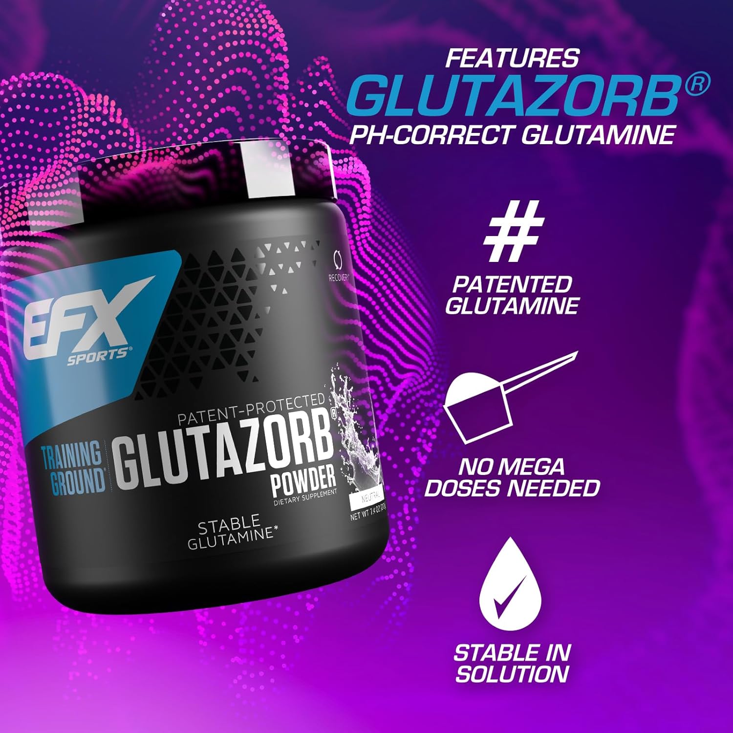 EFX Sports Training Ground Glutazorb Powder  Suplemento de glutamina altamente concentrado, pH correcto, digestión y apoyo inmunológico, 140