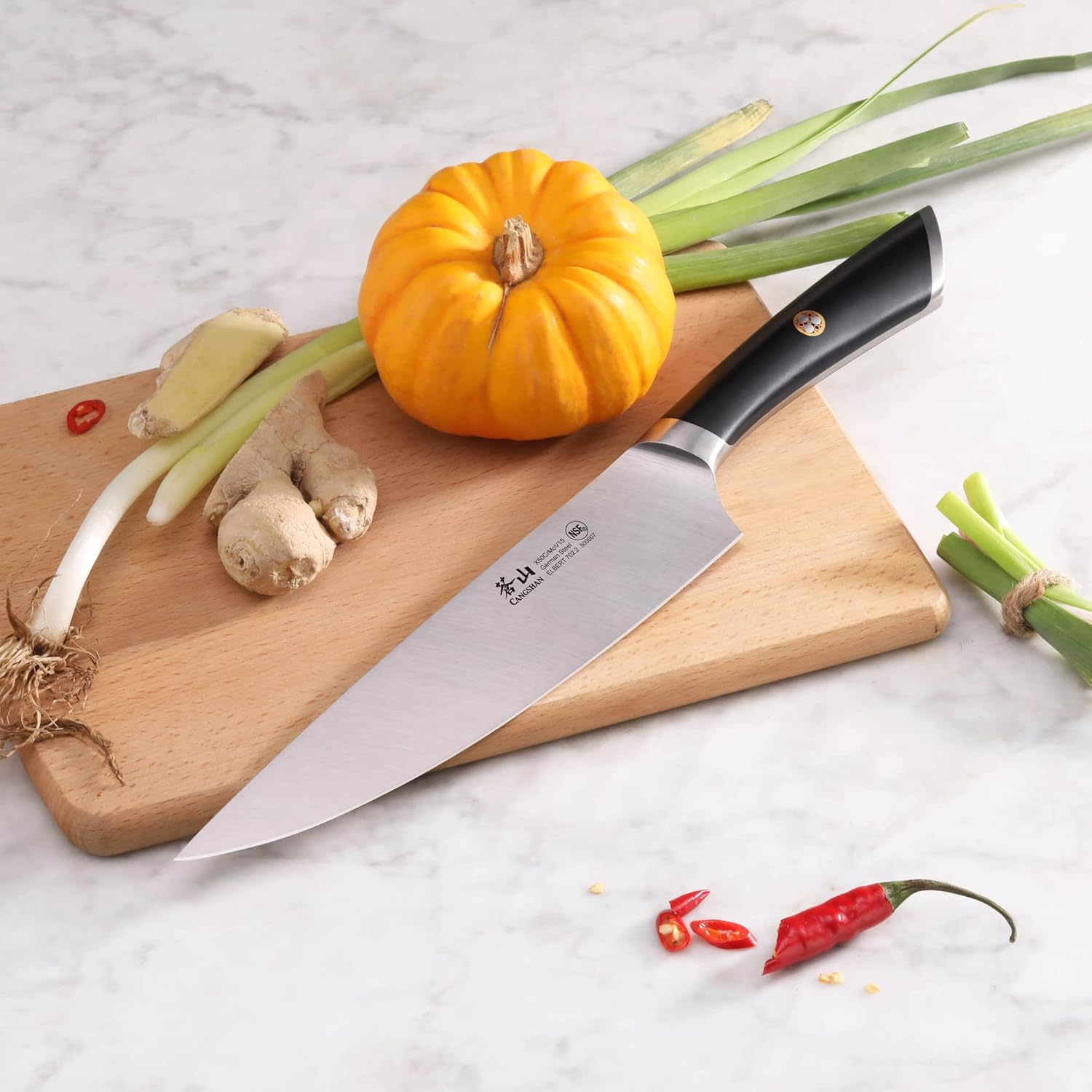 Cangshan Cuchillos de chef forjados de acero alemán serie ELBERT (negro, 8 pulgadas)