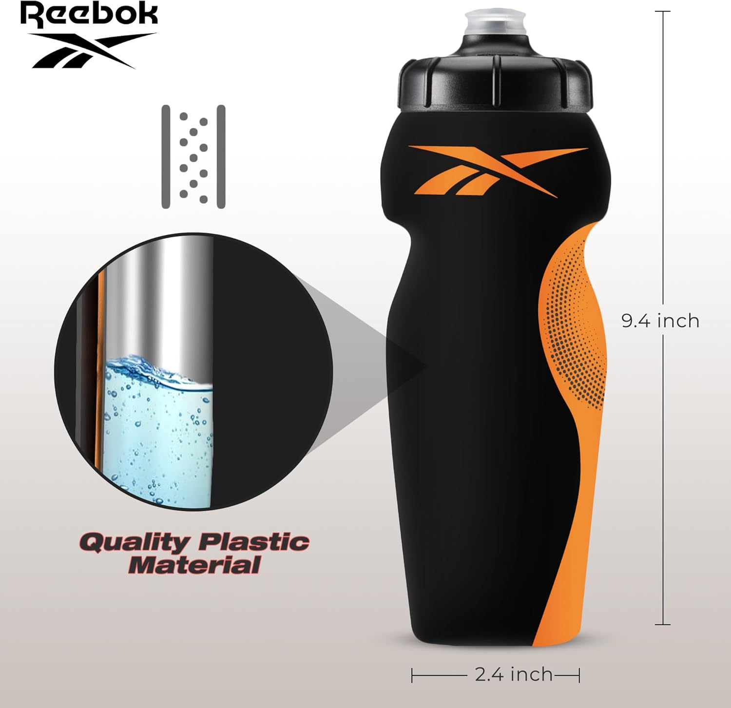 Reebok Botellas de agua para apretar con diseño atlético, botella de agua de 24 onzas, botella de agua deportiva, botella de agua reutilizable para