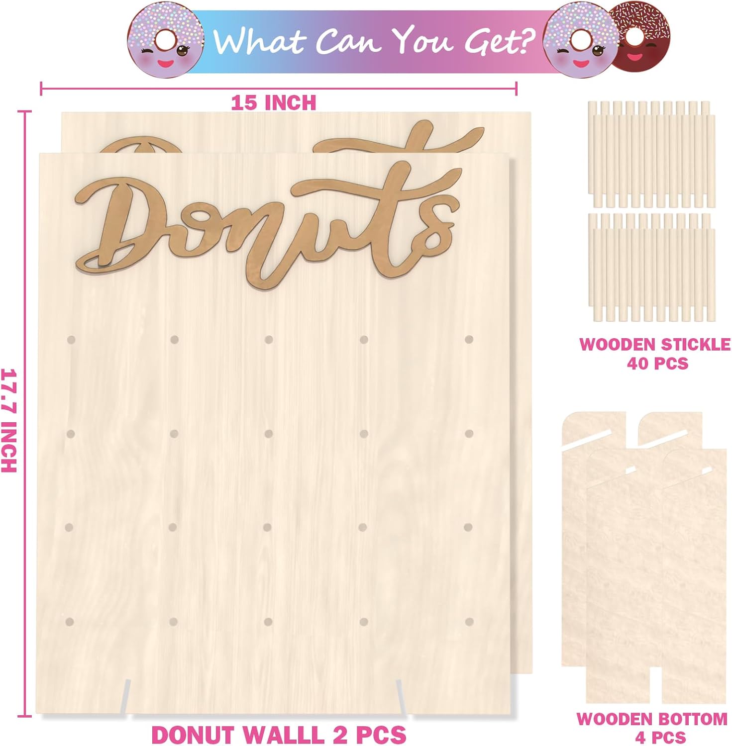 Soporte de pared para donas, 2 piezas de soporte de madera para donas, 40 donas, tablero de donas para donas, fiesta de crecimiento, cumpleaños,