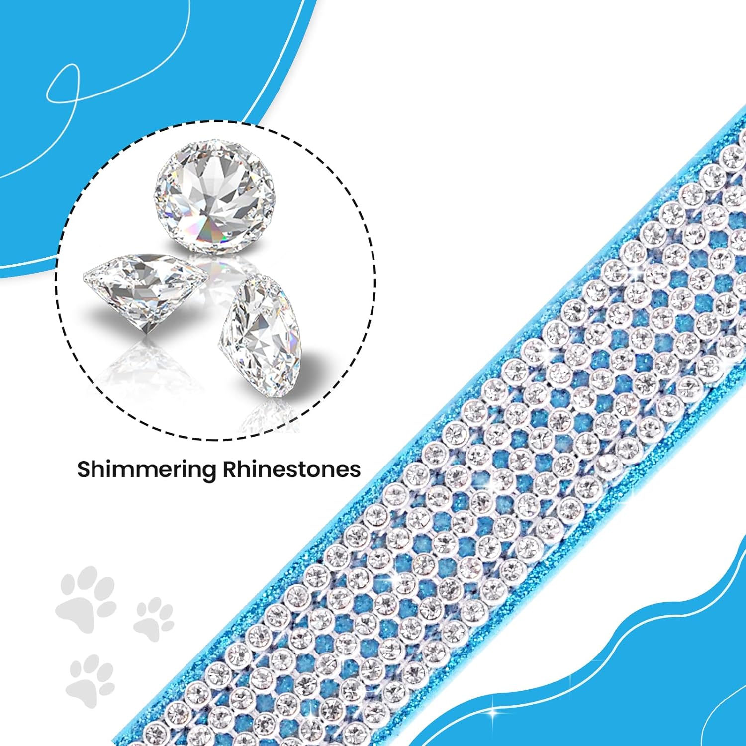 Apasiri Collar de perro con diamantes de imitación para perros pequeños, collar de perro azul, collar de cuero para perros medianos, lindo collar de