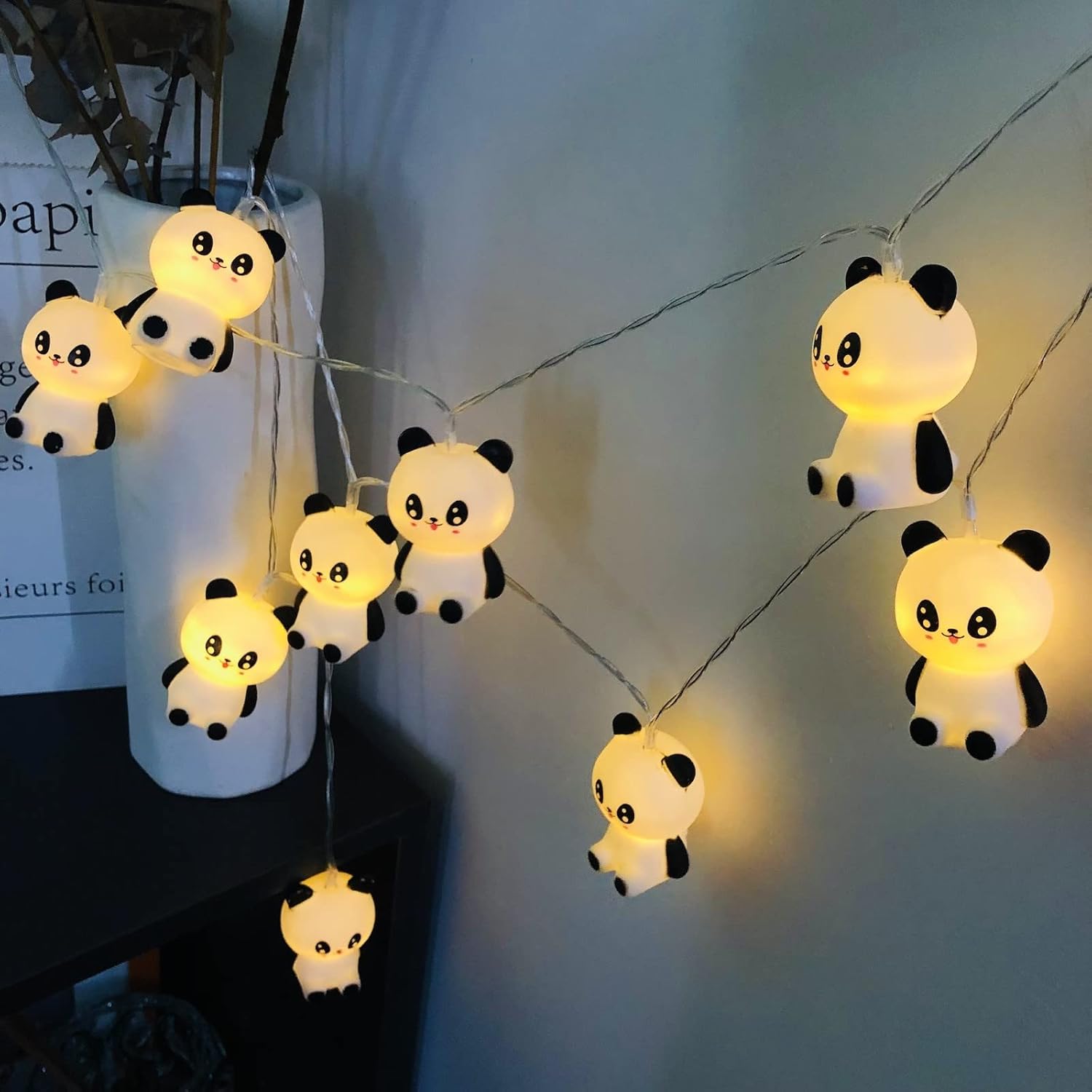 Luces nocturnas de panda de 9.8 pies, 20 luces LED en forma de panda, luces de hadas de animales para niños, dormitorio, hogar, fiesta de Pascua,