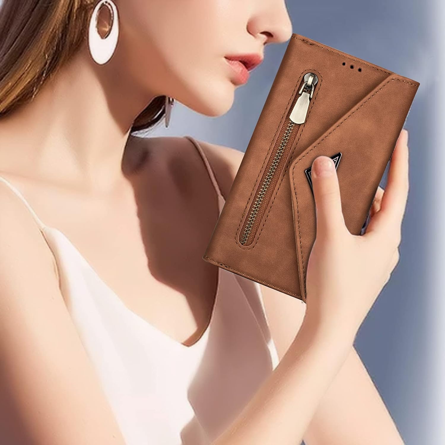 Furiet Funda tipo cartera para Samsung Galaxy A13 4G5G de cuero con cremallera con tarjetero de crédito, correa para el hombro y correa para la
