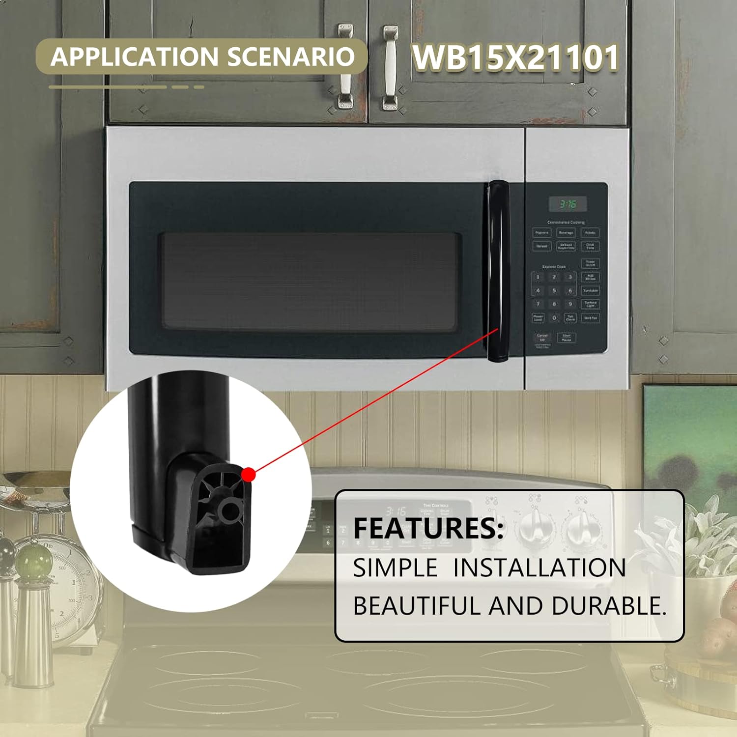 WB15X21101 – Manija de puerta para horno de microondas mejorada compatible con microondas General Electric (GE) (negro)