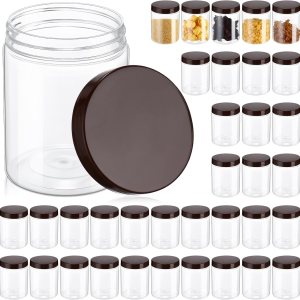 48 tarros de plástico transparente de 8 onzas con tapas de rosca, recipientes de almacenamiento de plástico vacíos y redondos, rellenables, pequeños 48 tarros de plástico transparente de 8 onzas con tapas de rosca, recipientes de almacenamiento de plástico vacíos y redondos, rellenables, pequeños