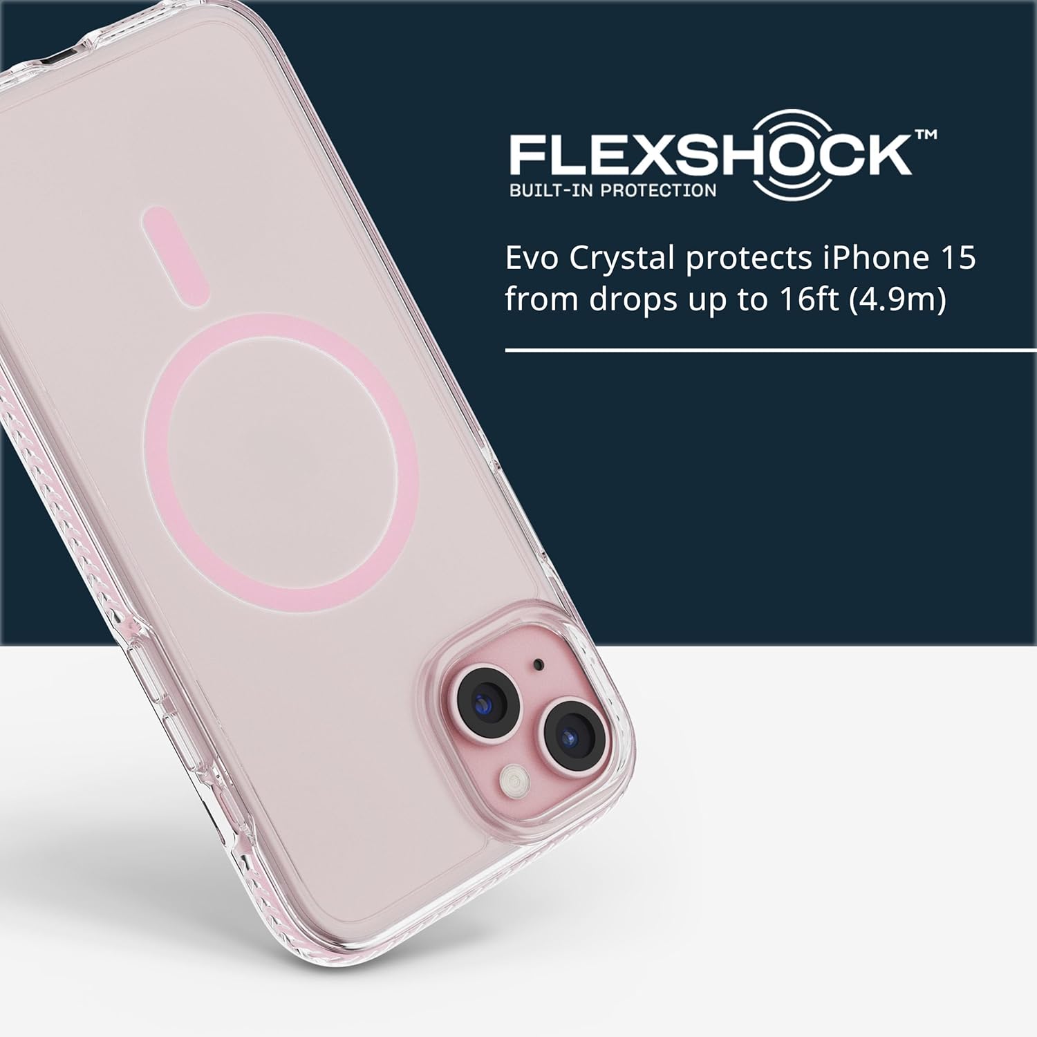 Tech21 Evo Crystal – Funda de protección contra impactos compatible con MagSafe para iPhone 15 Plus, color rosa