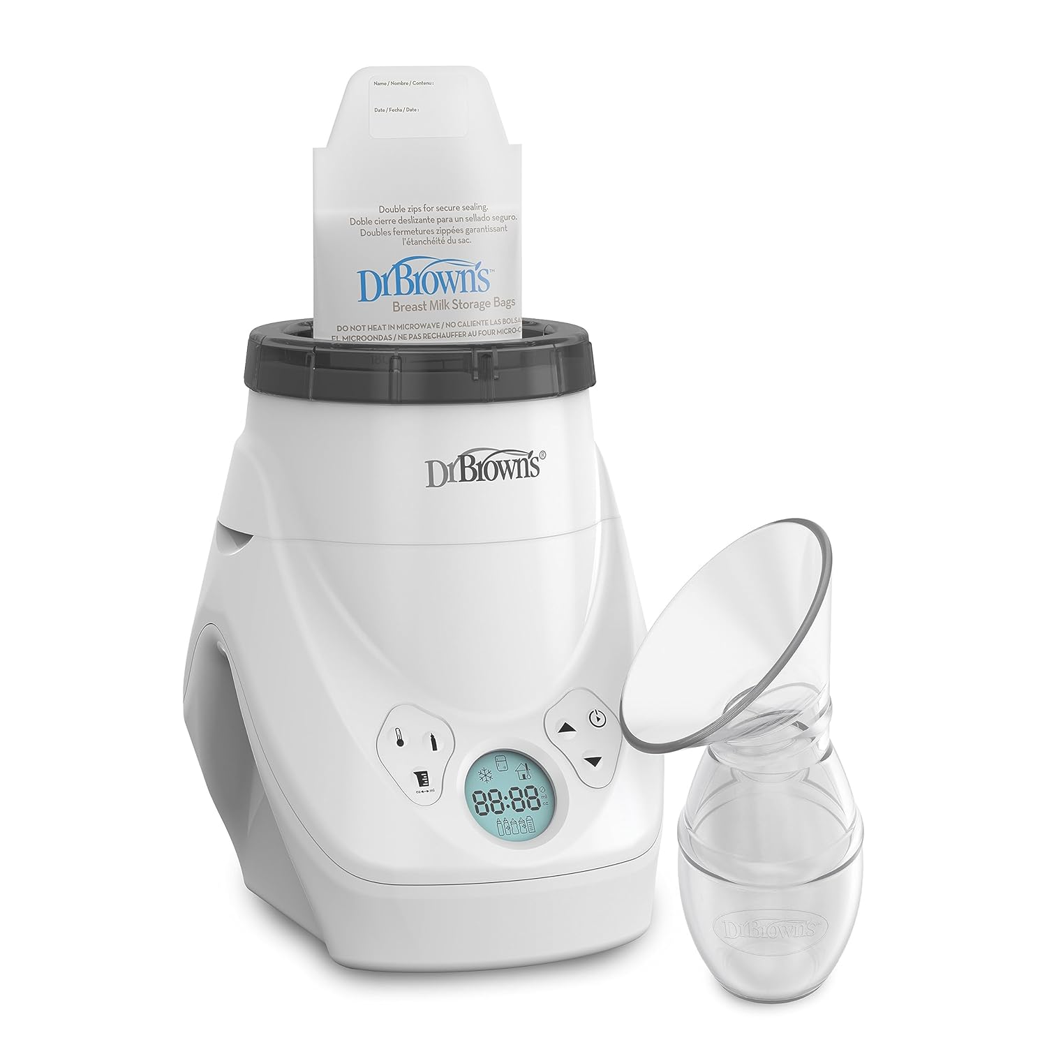 Dr. Brown’s Natural Flow MilkSPA – Calentador de leche materna y biberón con extractor de leche de silicona de una sola pieza, recogedor de leche
