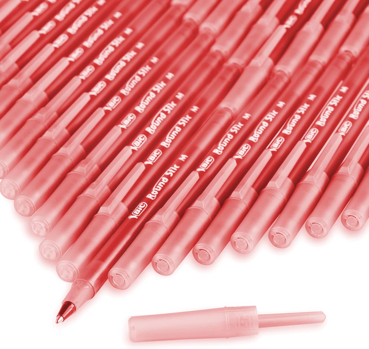 BIC Round Stic Xtra Life – Bolígrafos de punta media (0.039 pulgadas), rojo, paquete de 12 unidades, bolígrafos para suministros de oficina