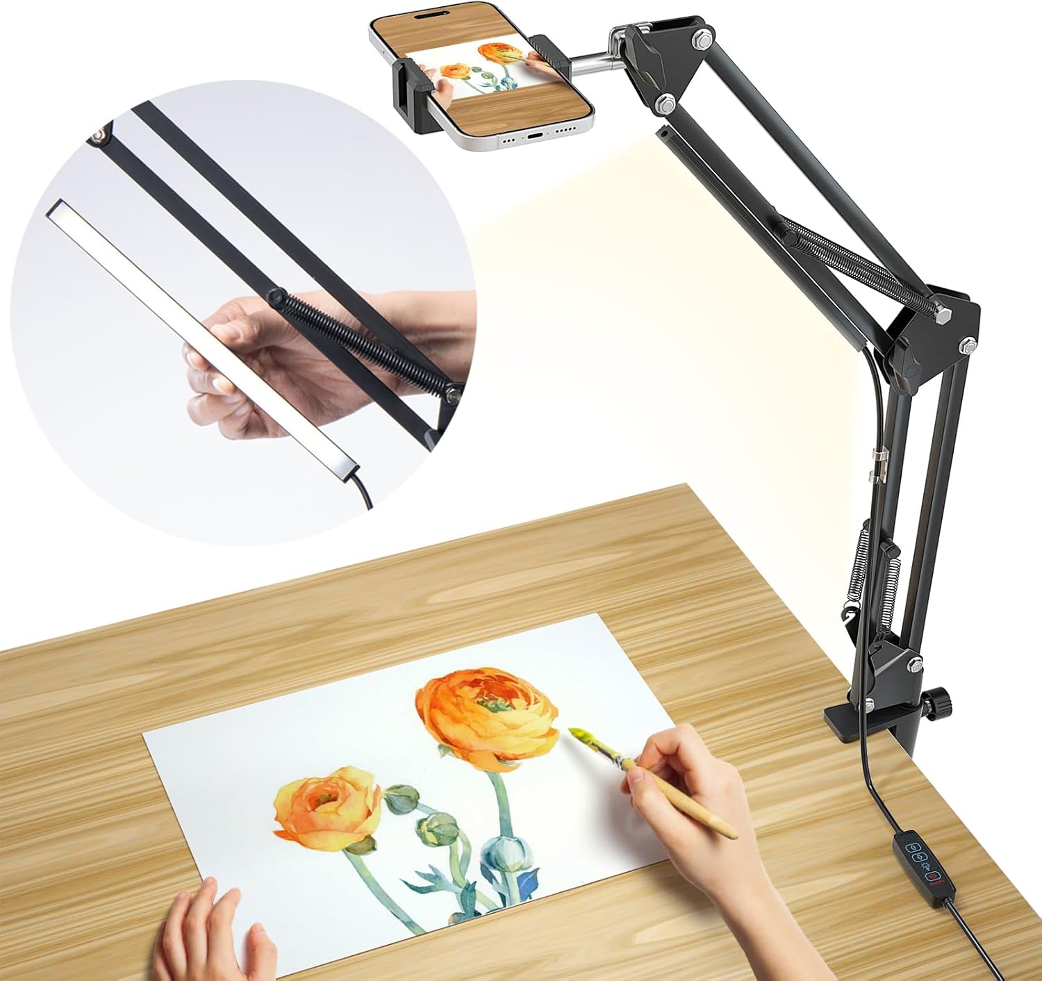 Soporte para teléfono celular, brazo articulado con luz LED USB, soporte flexible para transmisión en vivo, grabación de video, dibujo, cocina