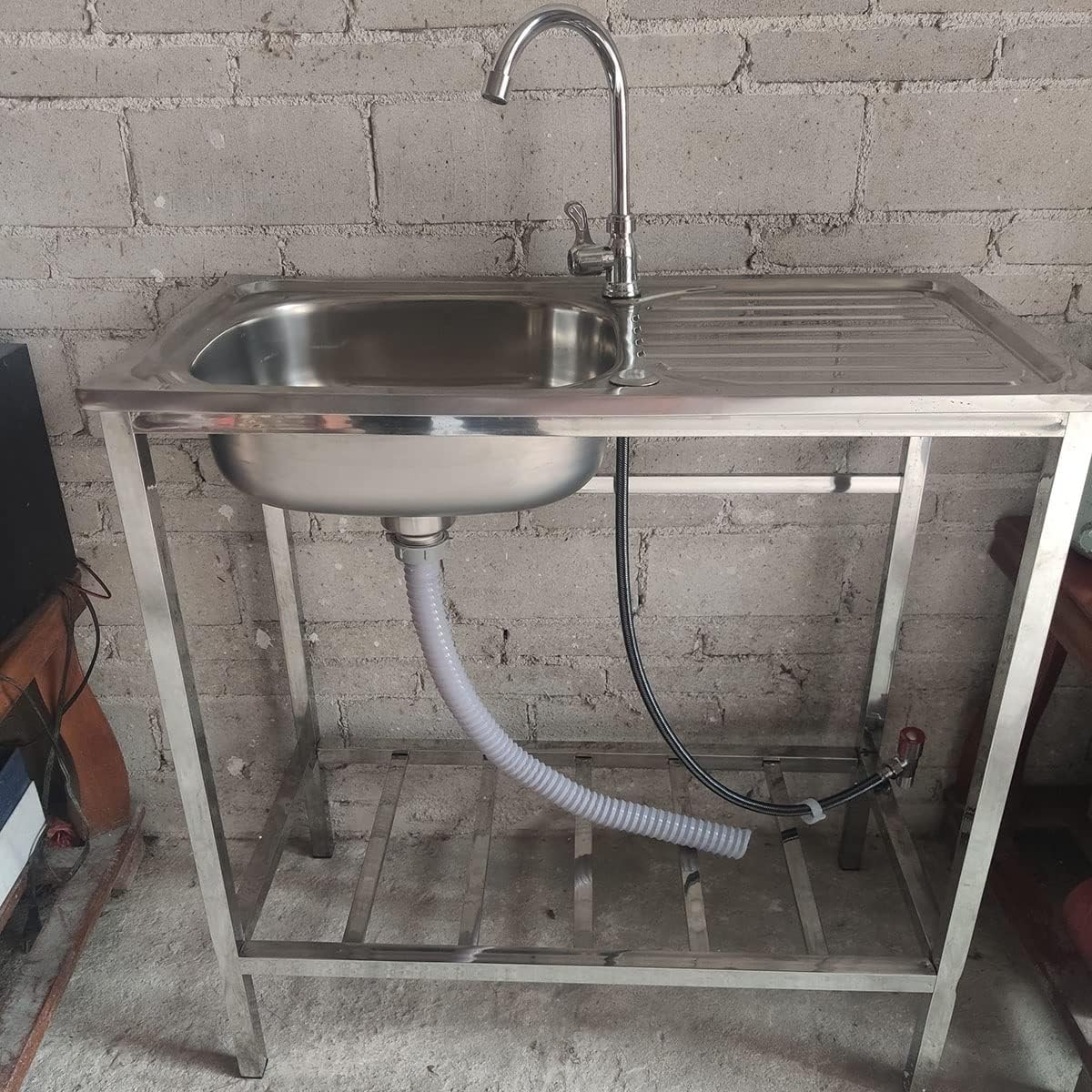 Fregadero de cocina independiente plateado de 30 pulgadas, fregadero de acero inoxidable para interiores y exteriores, lavabo de mano con banco de