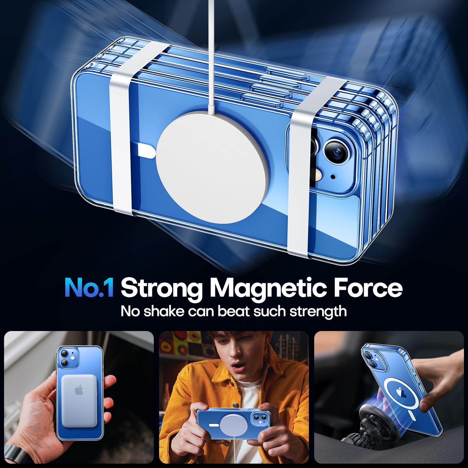 CANSHN Funda magnética diseñada para iPhone 1212 Pro transparente, compatible con carga inalámbrica MagSafe no se pone amarillenta y probada contra