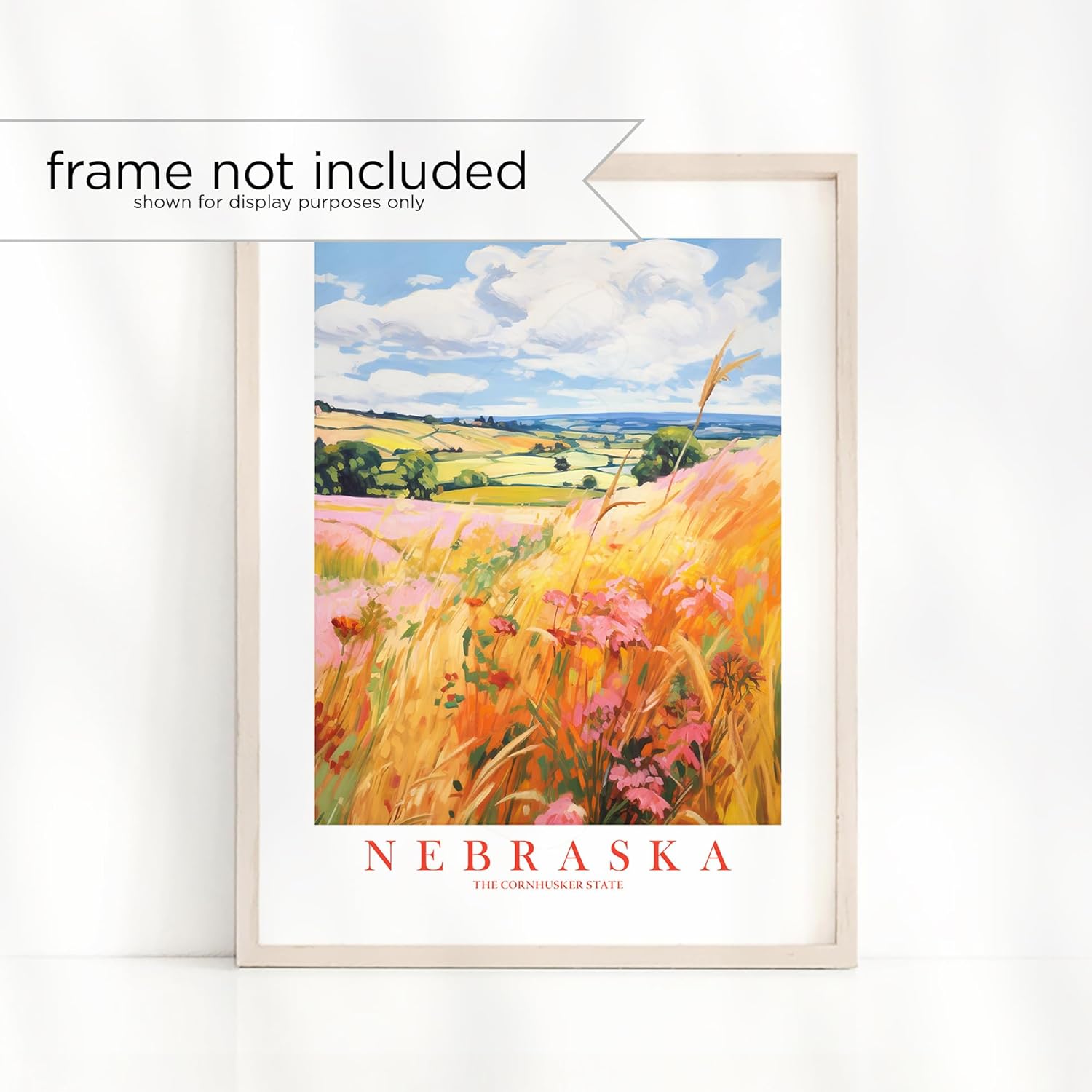 Nebraska Travel Print Cornhusker State Souvenir Yellow Orange Pink Wall Art Retro Poster Scenic Landscape Painting (8×10 inches)