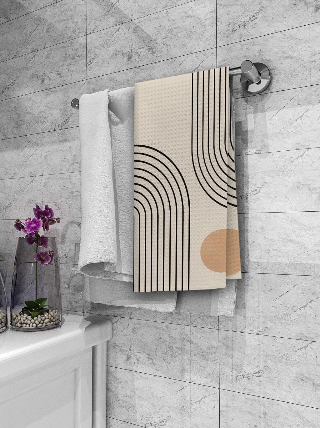 Juego de 2 paños de cocina bohemios con diseño de amanecer, atardecer, rayos de sol, arco iris, arco iris, paño de secado absorbente bohemio,