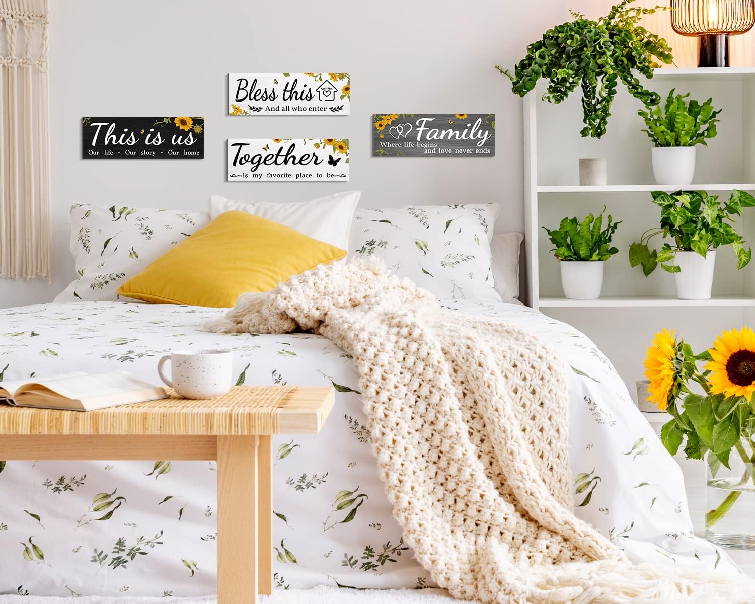 4 carteles de decoración de pared con girasol, This is UsTogetherBless This HomeFamily Hallway, decoración de pared para sala de estar, dormitorio,