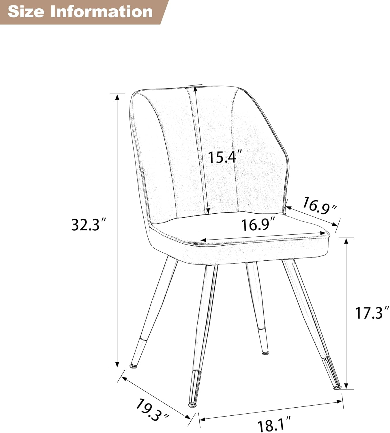 Juego de 2 sillas de comedor, modernas sillas de comedor tapizadas sin brazos para cocina, comedor, escritorio, sillas laterales con patas de metal,