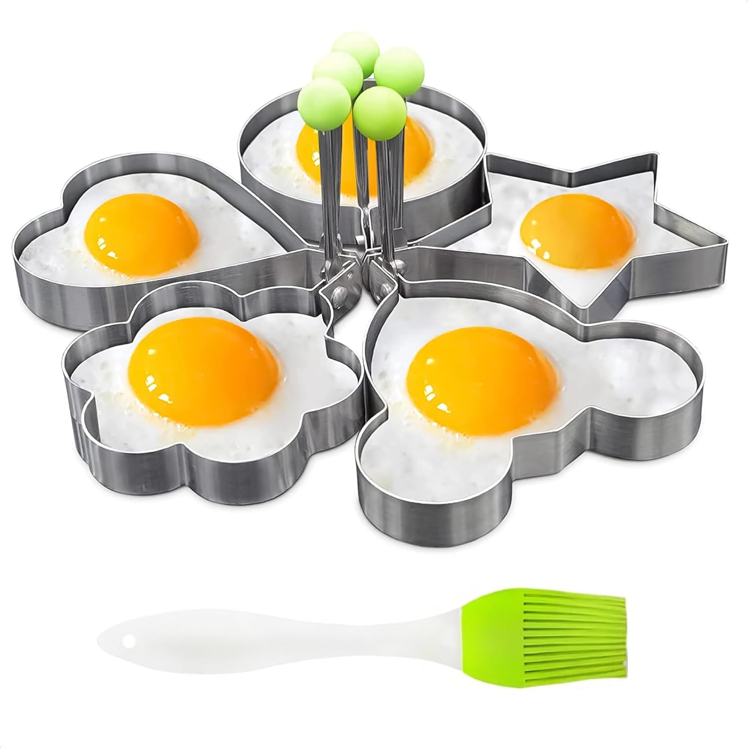 Moldes de anillo de acero inoxidable para cocinar, 5 piezas de formas de panqueques para niños, moldes de anillos de cocina para parrilla, anillos