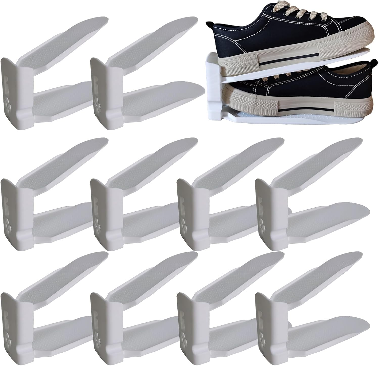 Organizador de ranuras para zapatos, apiladores de zapatos ahorradores de espacio, zapatos ajustables de doble capa, ocupa menos espacio y organiza