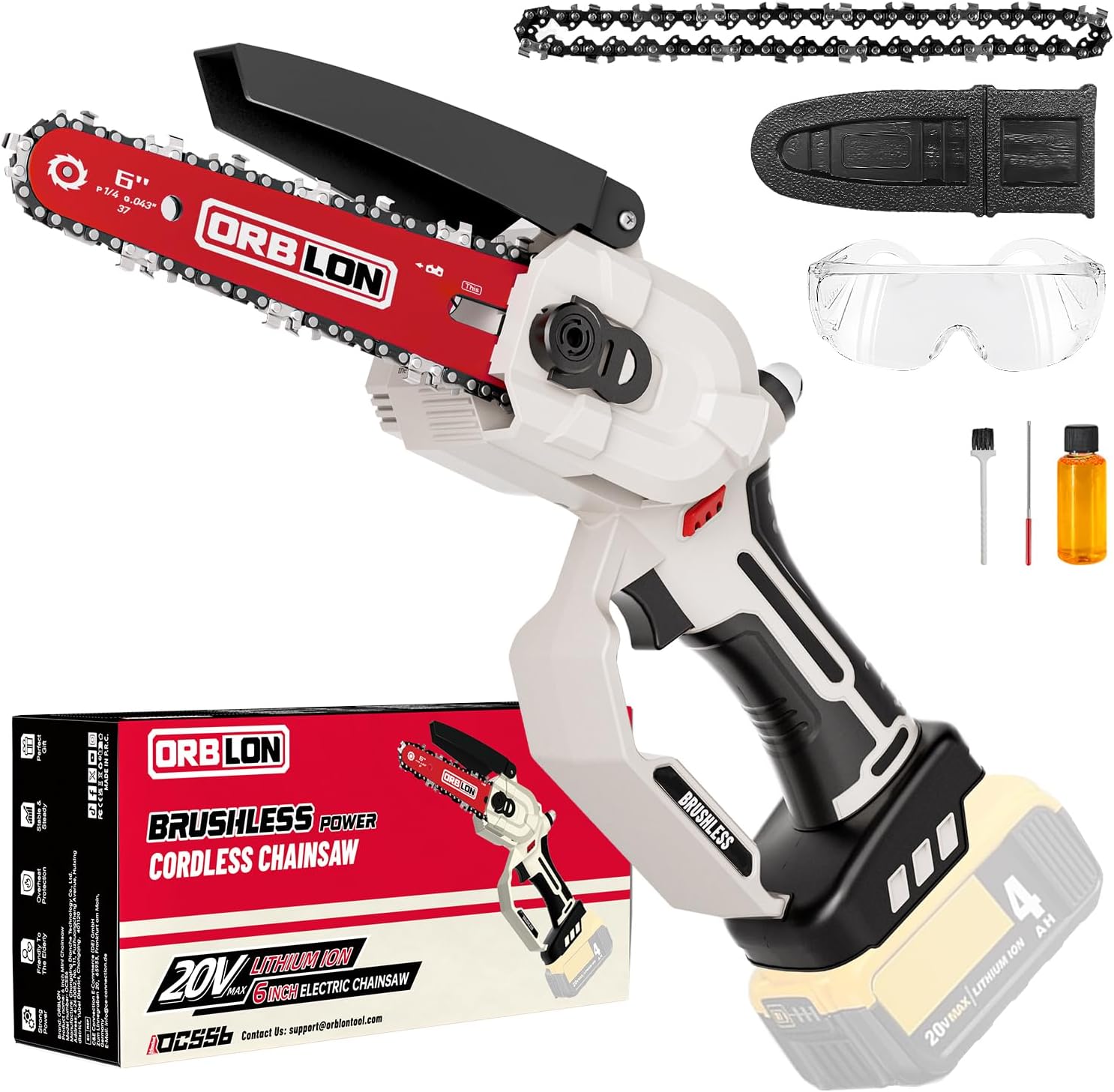 Mini motosierra inalámbrica para batería DeWALT de 20 V máximo, motosierra sin escobillas de 6 pulgadas más con dispositivo de tensión automática de