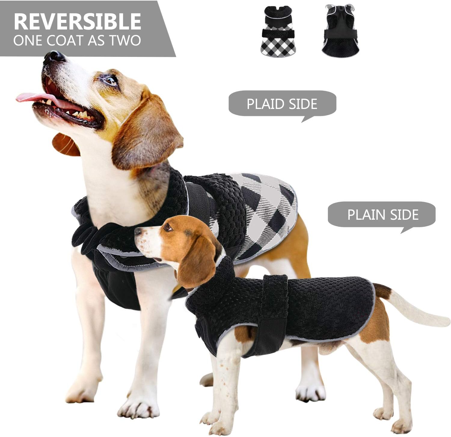 Abrigo para perro Kuoser de invierno, de estilo británico a cuadros, con forro polar, prenda cálida para Navidad, chaqueta para perro para el frío,