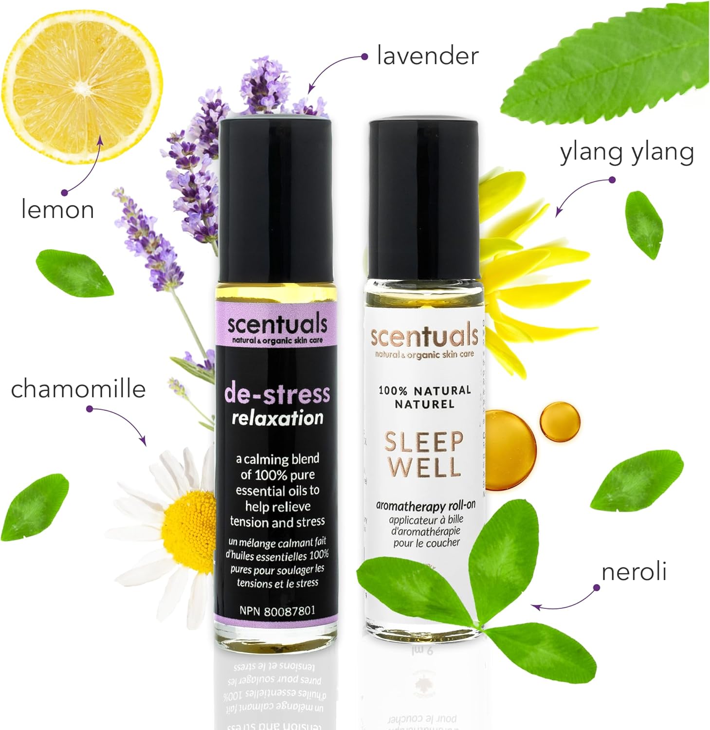Juego de 2 rollos de mezcla de aceites esenciales, 100% puro y natural, ayuda a inducir la relajación y la calma, aromaterapia para hombres y
