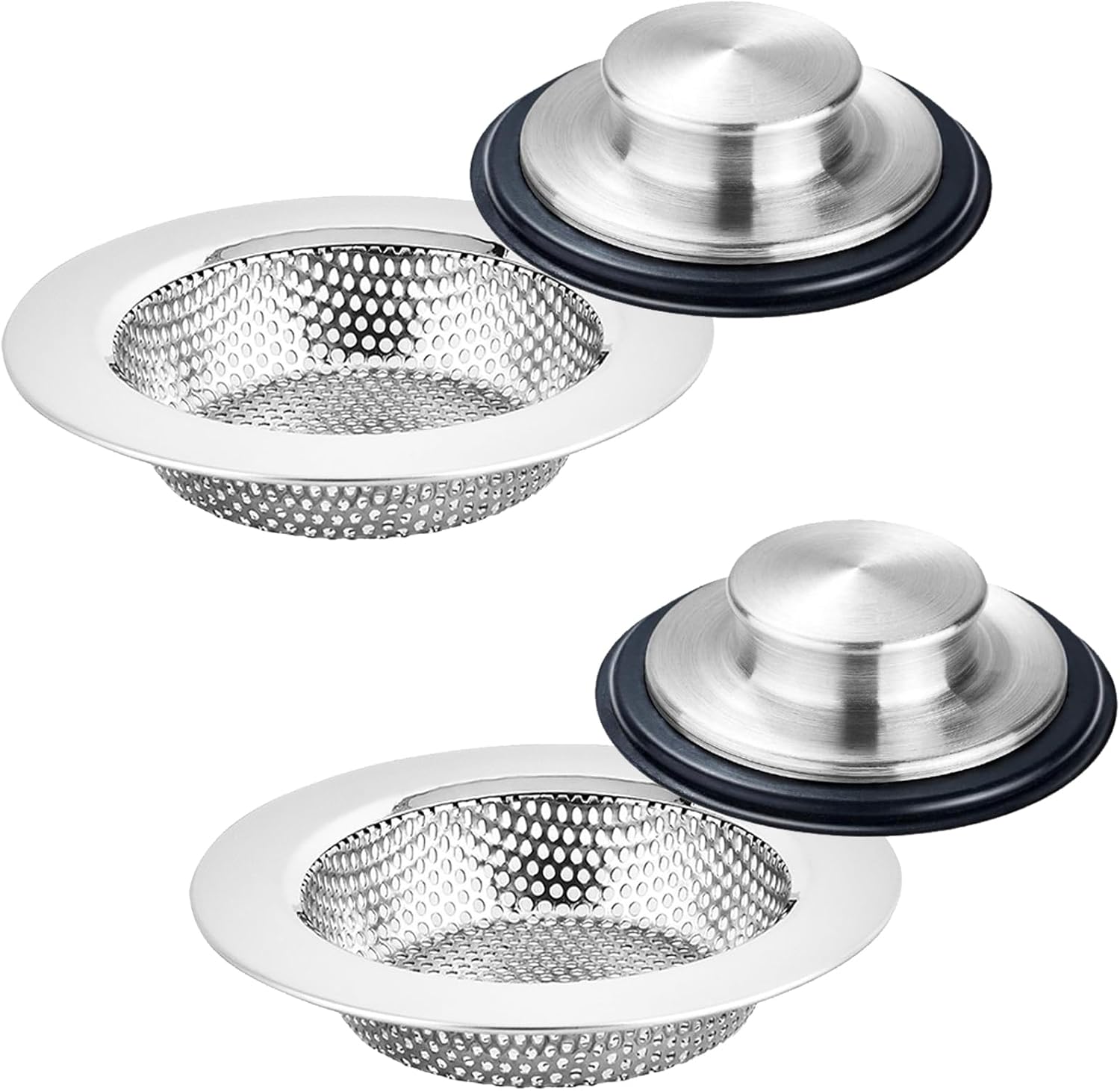 4 coladores de drenaje para fregadero de cocina, tapa de fregadero de 3.37 pulgadas + tapón de eliminación de basura de 4.4 pulgadas, coladores de