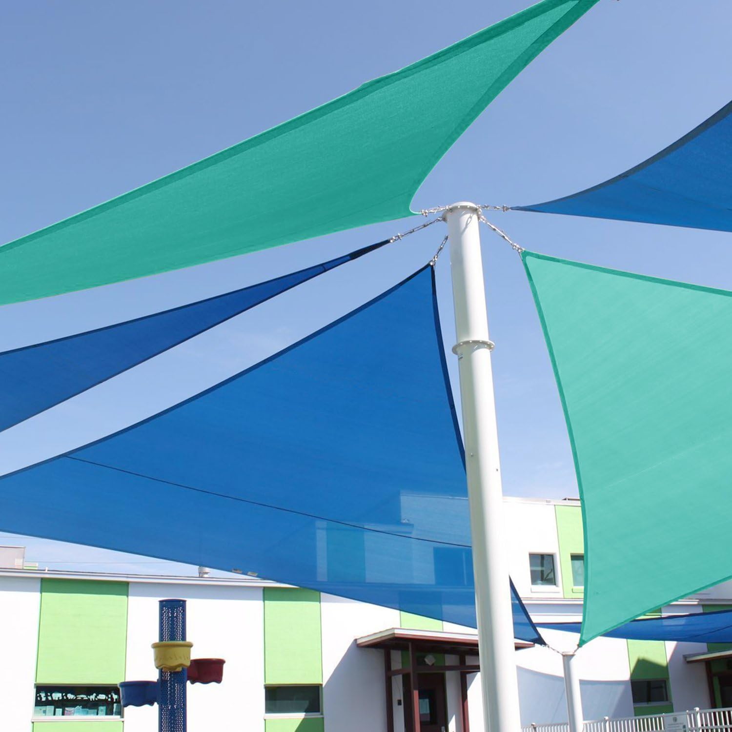 E&K Sunrise – Toldo parasol triangular de 10 x 10 x 10 pies, bloquea los rayos UV, para patio, jardín, al aire libre (turquesa)