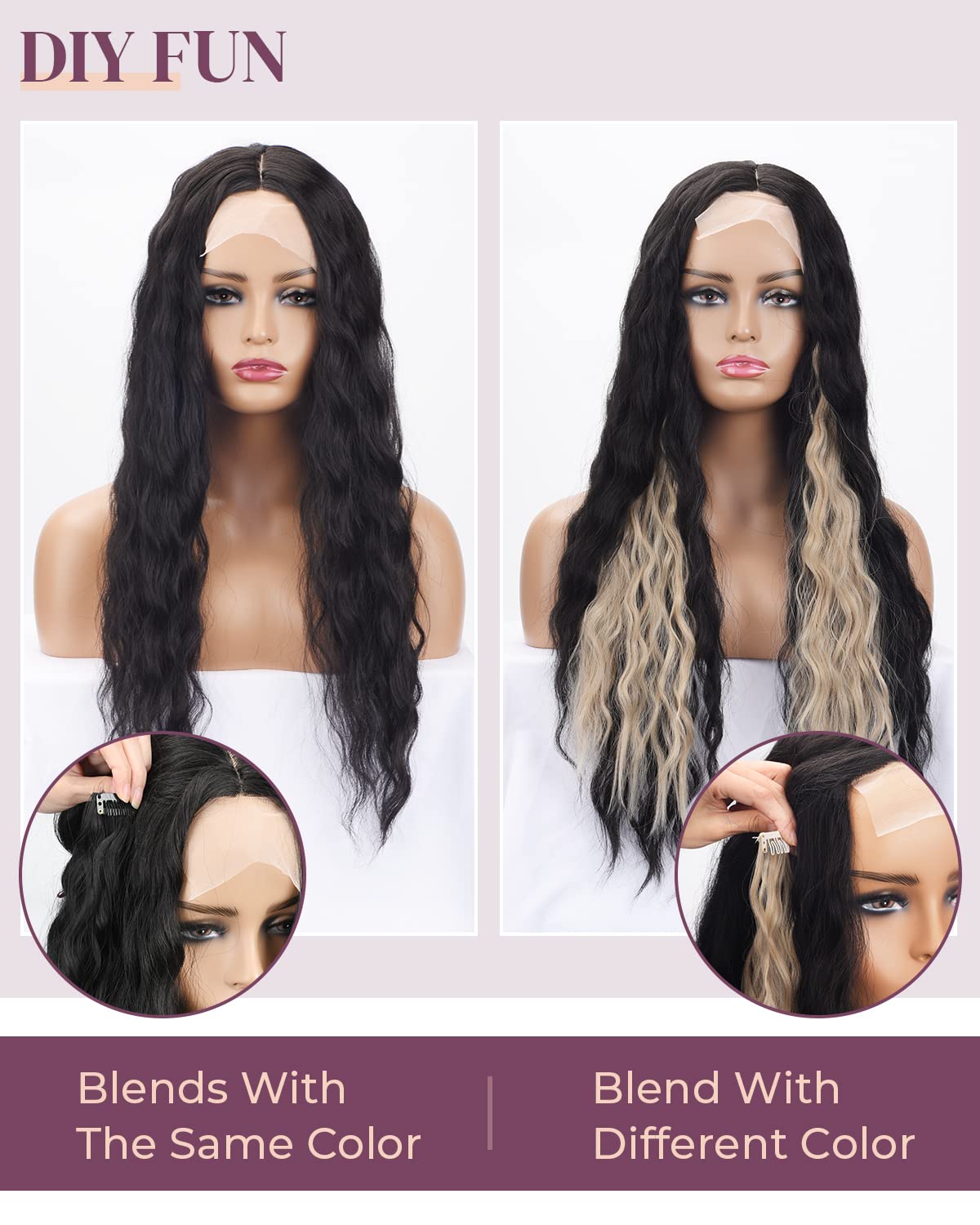 LONAI Extensiones de cabello con clip, 6 unidades, rizado de 24 pulgadas de largo, sintético, postizo para mujer, rubio ceniza natural